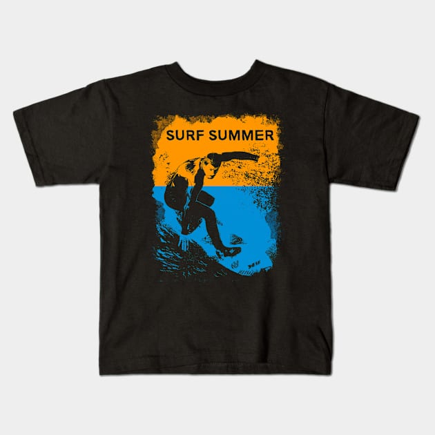 Retro Vintage Summer Surfer Distressed Illustration Kids T-Shirt by StreetDesigns